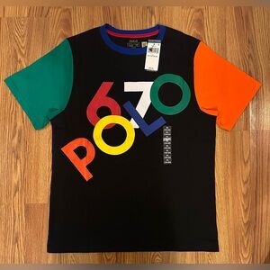 Polo Ralph Lauren Boy’s Logo Color blocked Cotton Jersey Tee + Black Shorts, XL